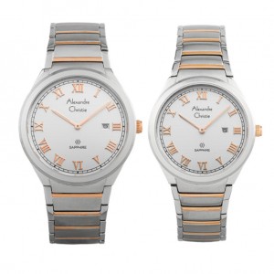 Alexandre Christie AC 8538 Silver Rosegold White Couple Sapphire